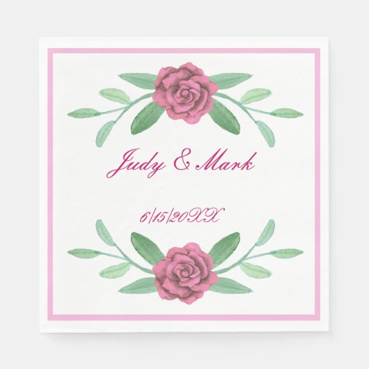 Roze Floral Greenery Foliage Paper Napkins Servet (Voorkant)