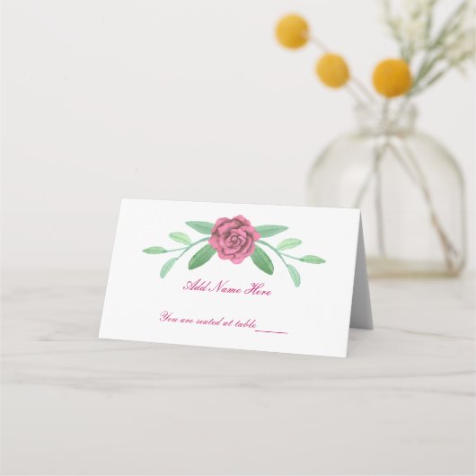 Roze Floral Greenery Foliage Table Place Card Plaatskaartje (Voorkant)