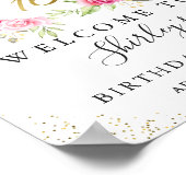 Roze Floral Greenery Gold Script Sweet 16 Birthday Poster (Hoek)