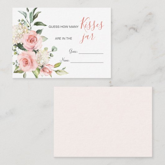 Roze Floral Greenery Hoeveel Kisses in Jar Game Plaatskaartje (Voorkant / Achterkant)