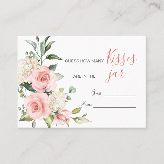 Roze Floral Greenery Hoeveel Kisses in Jar Game Plaatskaartje (Voorkant)