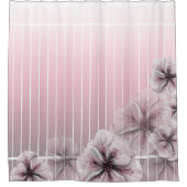 Roze Floral Grey White Ombre Stripe Douchegordijn (Voorkant)