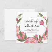 Roze Floral, groot botanisch vierkant sparen de da Save The Date (Voorkant / Achterkant)