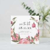 Roze Floral, groot botanisch vierkant sparen de da Save The Date (Staand voorkant)