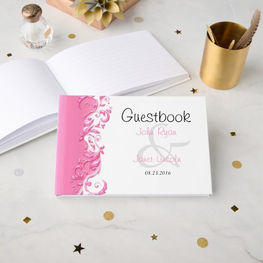 Roze Floral  Guestbook Gastenboek (Voorkant open)
