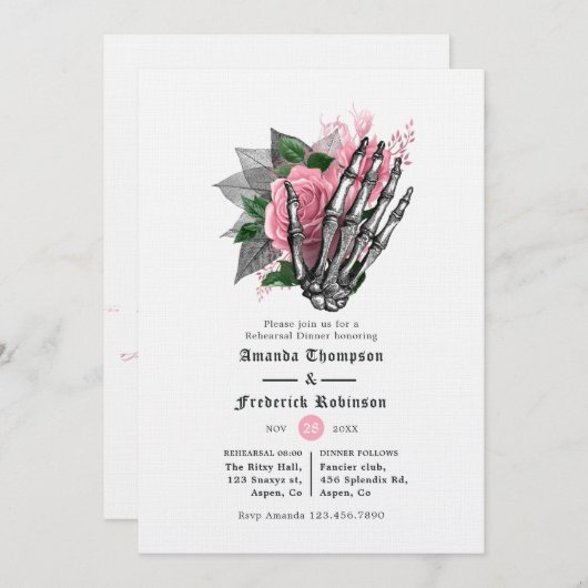 Roze Floral Halloween Gothic Rehearsal Dinner Kaart (Voorkant / Achterkant)