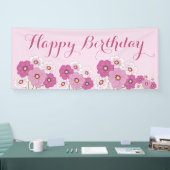 Roze Floral Happy Birthday-banner Spandoek (Beurs)