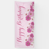 Roze Floral Happy Birthday-banner Spandoek (Verticaal)