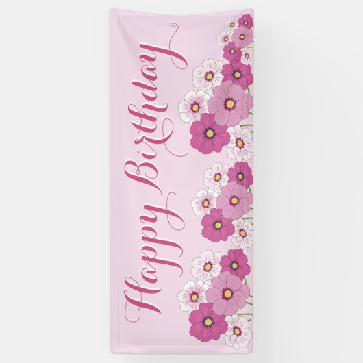 Roze Floral Happy Birthday-banner Spandoek (Verticaal)