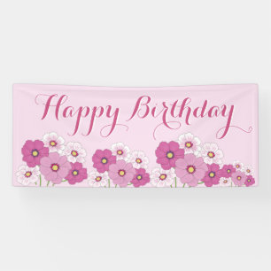 Roze Floral Happy Birthday-banner Spandoek