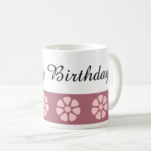  roze Floral Happy Birthday Koffiemok (Voorkant rechts)