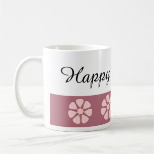 roze Floral Happy Birthday Koffiemok