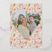 Roze floral Happy Moederdag aangepaste foto goud Folie Feestdagenkaart (Voorkant)