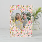 Roze floral Happy Moederdag aangepaste foto goud Folie Feestdagenkaart (Staand Voorkant)