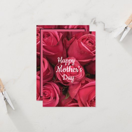 Roze Floral Happy Moederdag Kaart (Voorkant / Achterkant in situ)