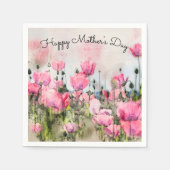 Roze Floral Happy Moederdag Waterverf Servet (Voorkant)