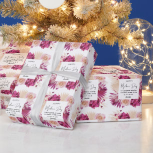 Roze Floral Happy Moederdag White Achtergrond Cadeaupapier