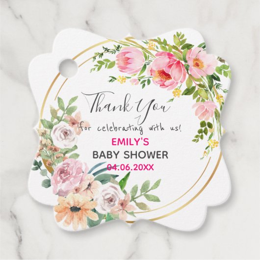  Roze Floral Hartelijk dank Baby shower Bedankjes Labels (Voorkant)