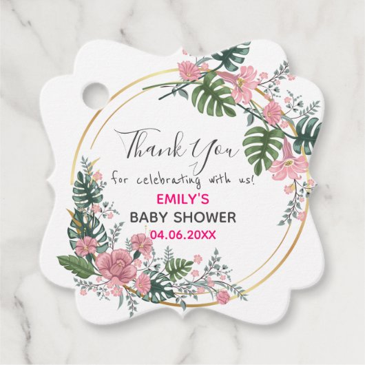  Roze Floral Hartelijk dank Baby shower Bedankjes Labels (Voorkant)