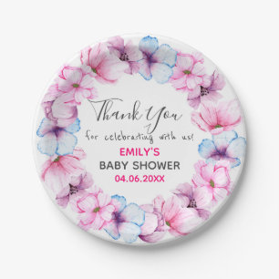  Roze Floral Hartelijk dank Baby shower Papieren Bordje