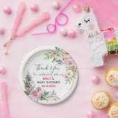  Roze Floral Hartelijk dank Baby shower Papieren Bordje (Feest)