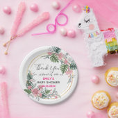  Roze Floral Hartelijk dank Baby shower Papieren Bordje (Feest)