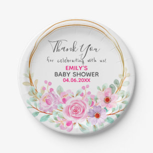  Roze Floral Hartelijk dank Baby shower Papieren Bordje