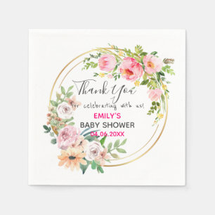 Roze Floral Hartelijk dank Baby shower Servet