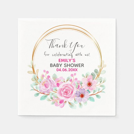  Roze Floral Hartelijk dank Baby shower Servet (Voorkant)