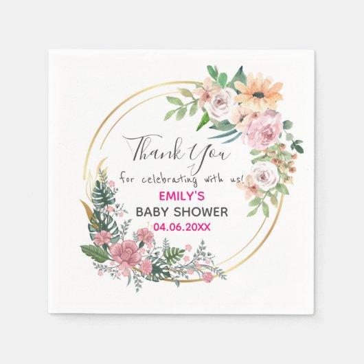  Roze Floral Hartelijk dank Baby shower Servet (Voorkant)