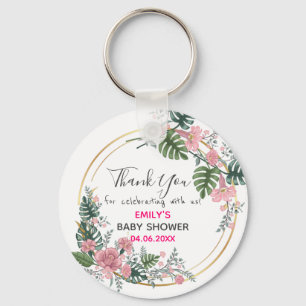 Roze Floral Hartelijk dank Baby shower Sleutelhanger
