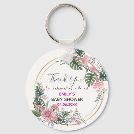  Roze Floral Hartelijk dank Baby shower Sleutelhanger (Voorkant)