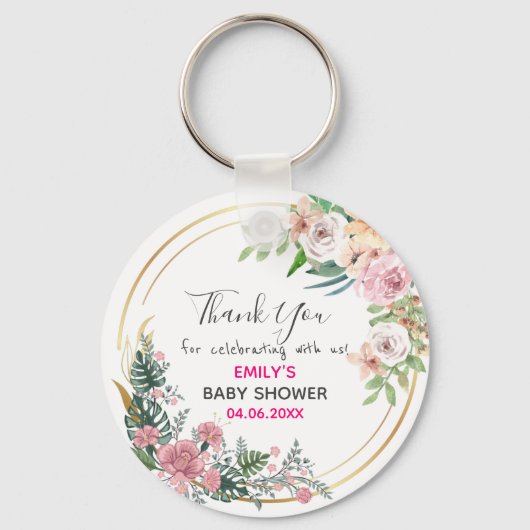  Roze Floral Hartelijk dank Baby shower Sleutelhanger (Voorkant)