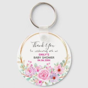 Roze Floral Hartelijk dank Baby shower Sleutelhanger