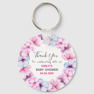 Roze Floral Hartelijk dank Baby shower Sleutelhanger