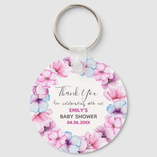  Roze Floral Hartelijk dank Baby shower Sleutelhanger (Voorkant)