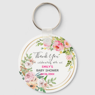 Roze Floral Hartelijk dank Baby shower Sleutelhanger
