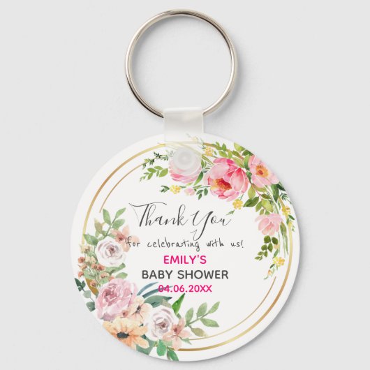  Roze Floral Hartelijk dank Baby shower Sleutelhanger (Voorkant)