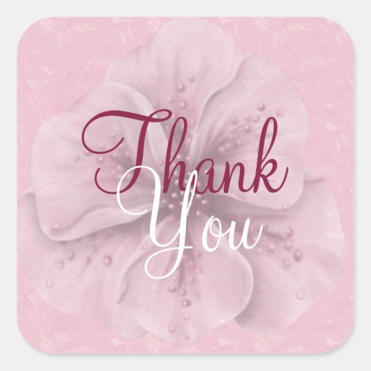 Roze Floral Hartelijk dank Vierkante Sticker (Voorkant)