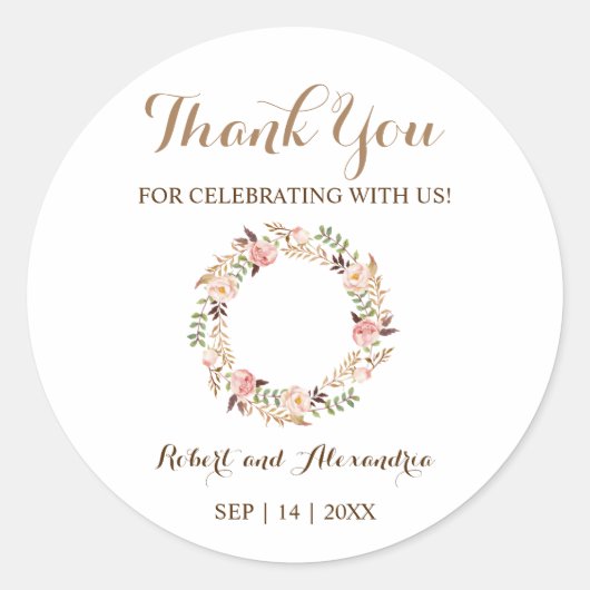 Roze Floral Hartelijk dank voor het komende huweli Ronde Sticker (Voorkant)