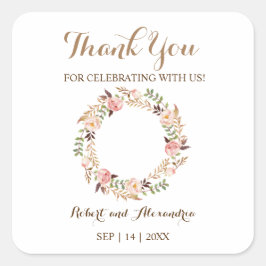 Roze Floral Hartelijk dank voor het komende huweli Vierkante Sticker