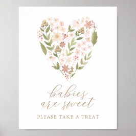 Roze Floral Heart Baby shower Babies zijn zoet Poster