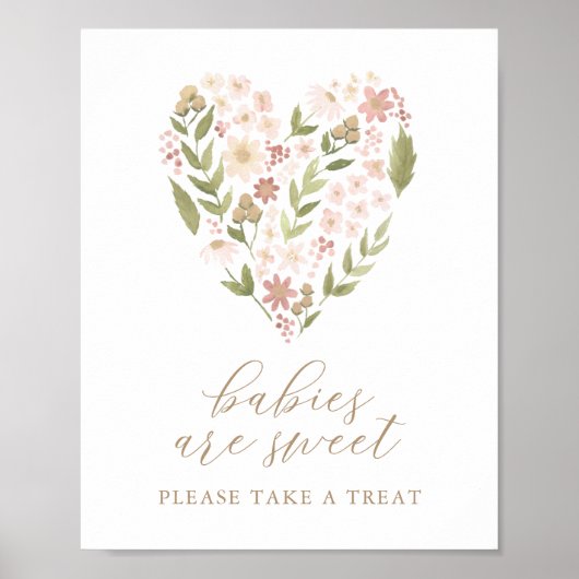 Roze Floral Heart Baby shower Babies zijn zoet Poster (Voorkant)