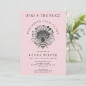 Roze Floral Heart Bee Baby shower Uitnodiging (Staand voorkant)