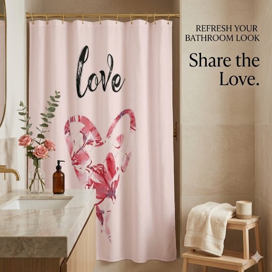roze Floral Heart Douchegordijn