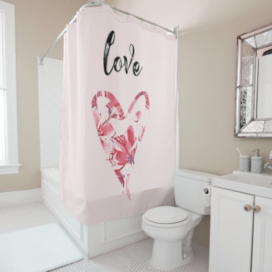 roze Floral Heart Douchegordijn (In situ)