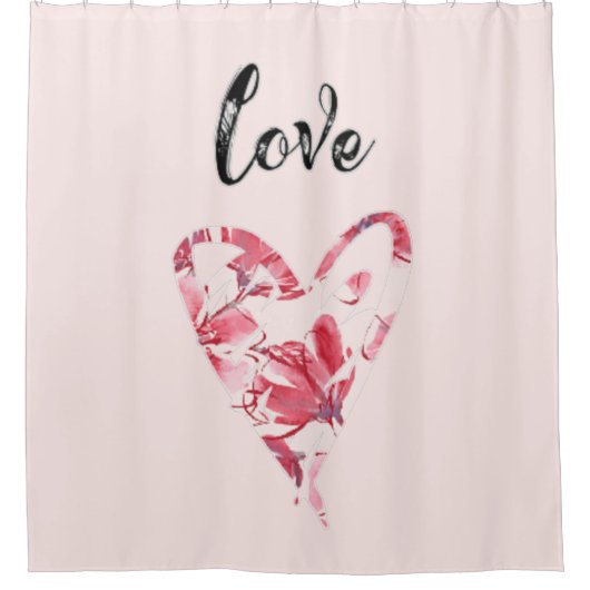  roze Floral Heart Douchegordijn (Voorkant)