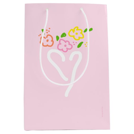 Roze Floral Heart Gift Bag Medium Cadeauzakje (Voorkant)