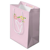 Roze Floral Heart Gift Bag Medium Cadeauzakje (Achterkant Gekanteld)