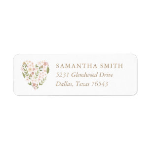Roze Floral Heart Girl Baby shower Return Address Etiket